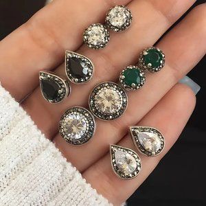 Boho Shiny Gemstone Crystal Bohemia 5 Pairs Stud Earrings Set